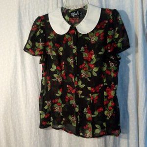 Hell Bunny Cherry Motif Women's Sheer Blouse Size Meduim
